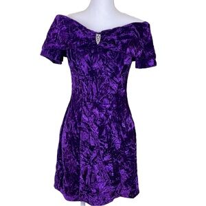 Vintage Crushed Velvet Off the Shoulder Dress 90s
